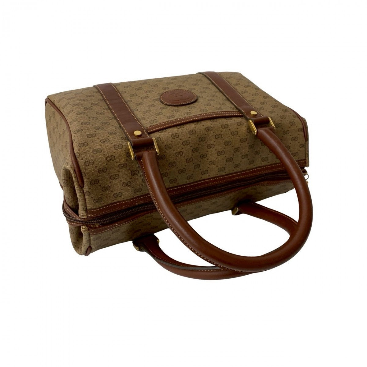 GUCCI Handbag Leather, PVC Brown Micro GG logo Metal Women Used Authentic