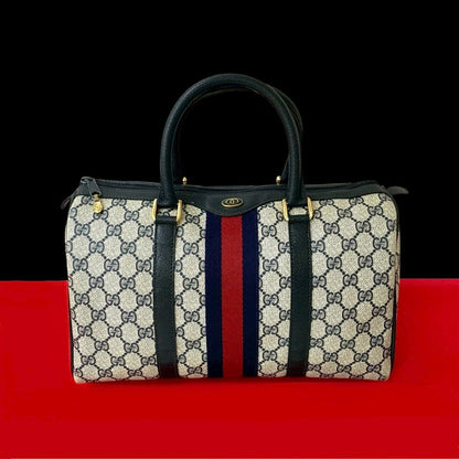 GUCCI Handbag leather Navy Sherry line