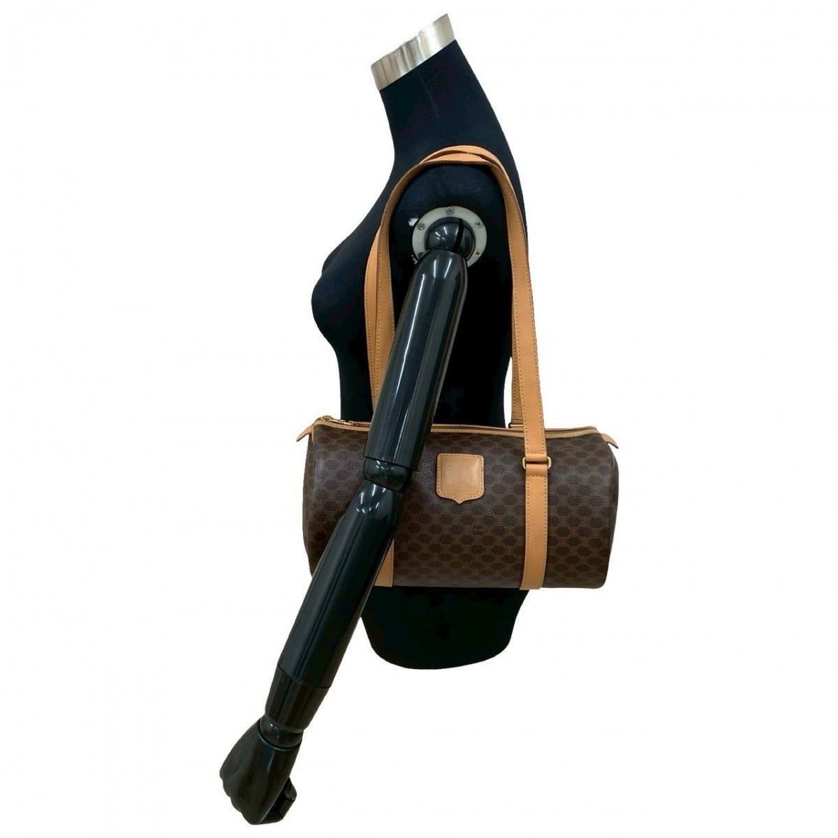 CELINE Handbag Leather, PVC Brown Macadam Blazon Pattern Triomphe logo Women Used Authentic