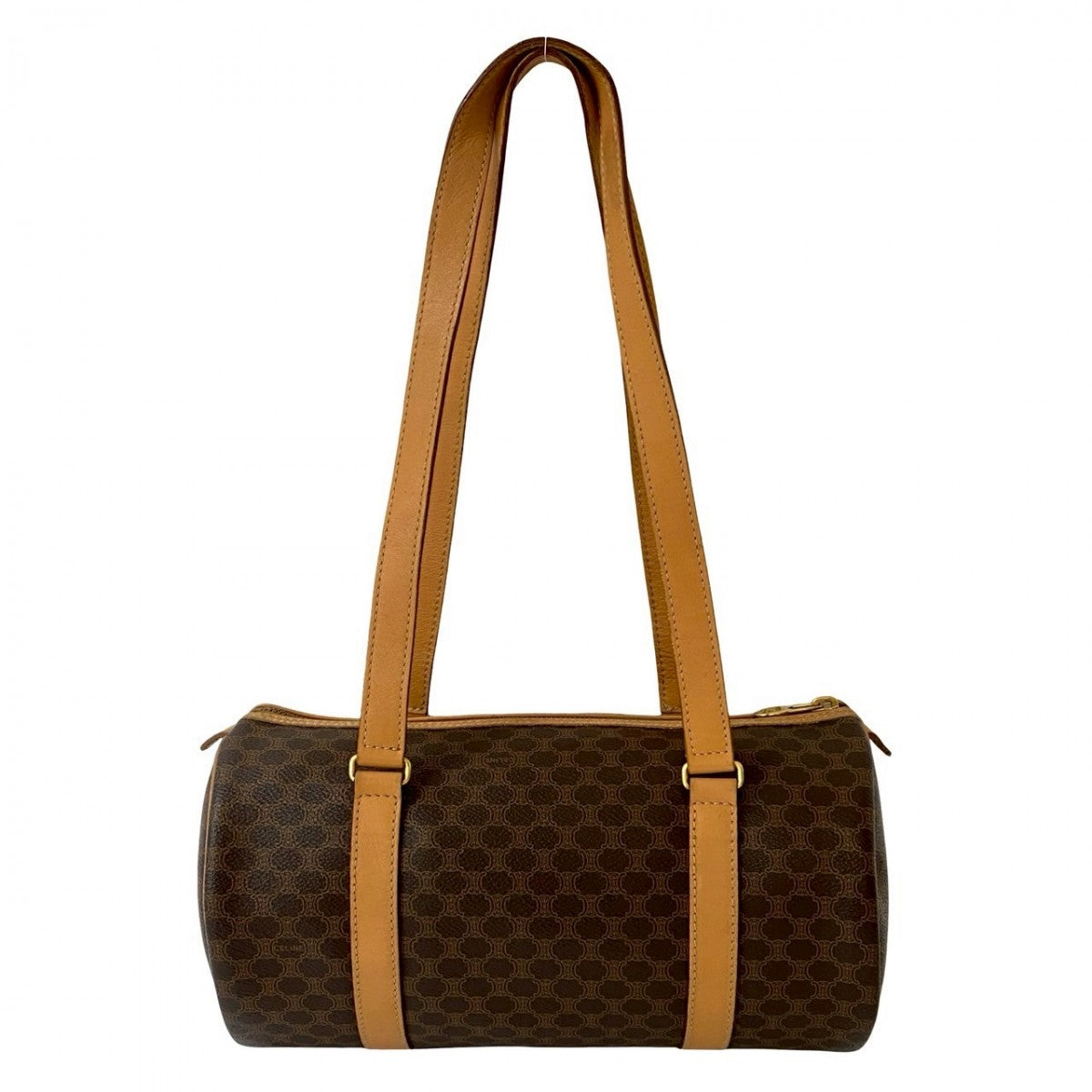CELINE Handbag Leather, PVC Brown Macadam Blazon Pattern Triomphe logo Women Used Authentic