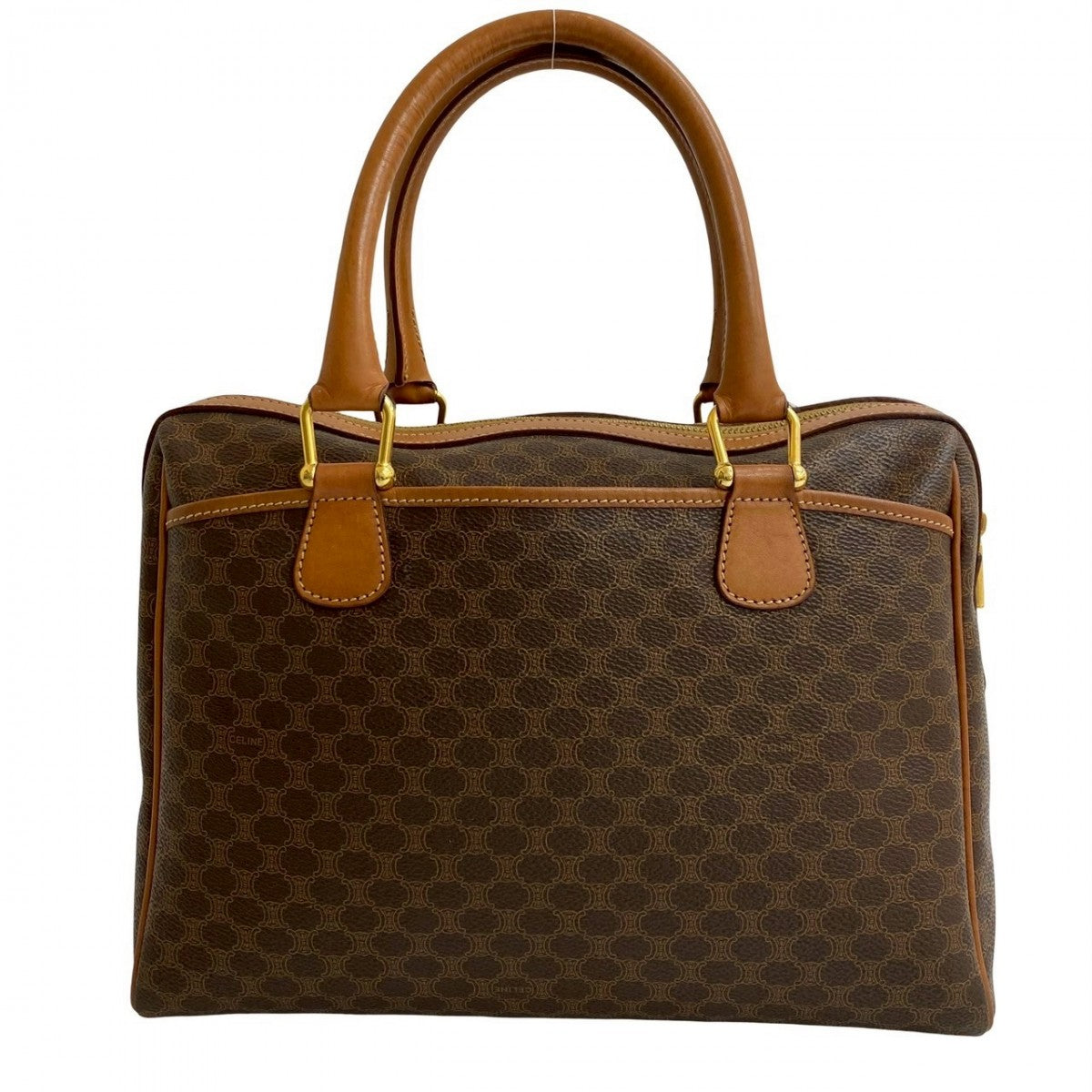 CELINE Handbag Leather, PVC Brown Macadam Blason Triomphe Pattern Women Used Authentic