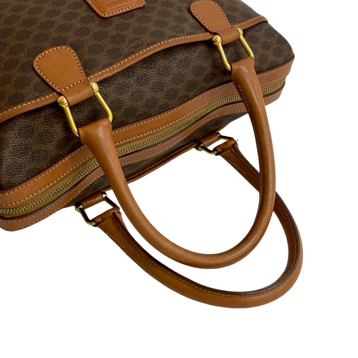 CELINE Handbag Leather, PVC Brown Macadam Blason Triomphe Pattern Women Used Authentic