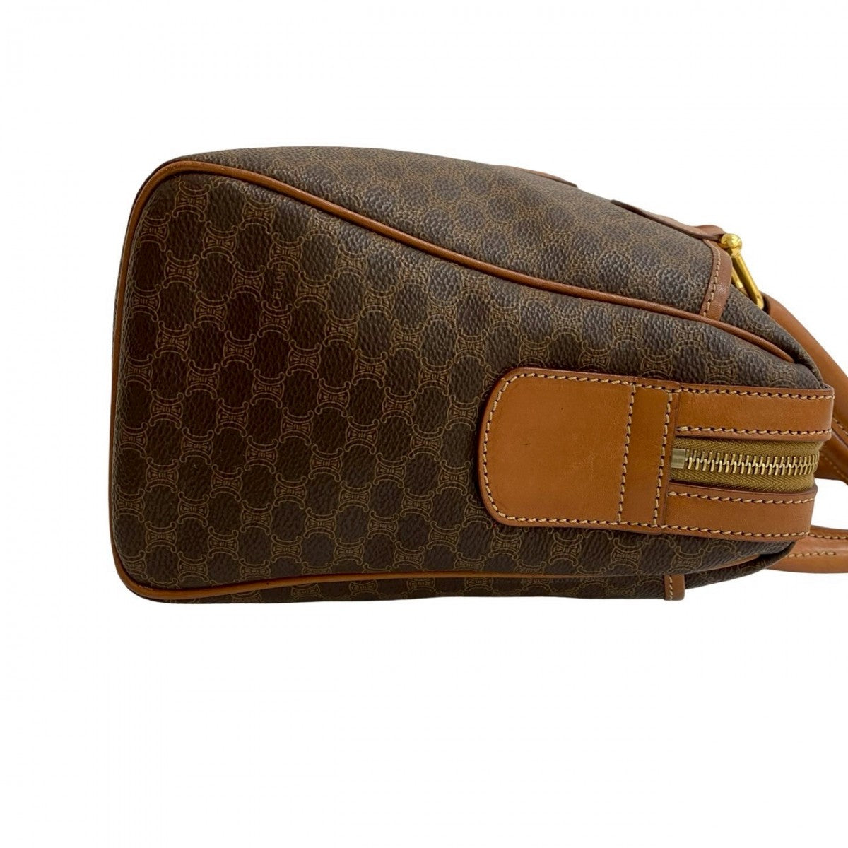 CELINE Handbag Leather, PVC Brown Macadam Blason Triomphe Pattern Women Used Authentic