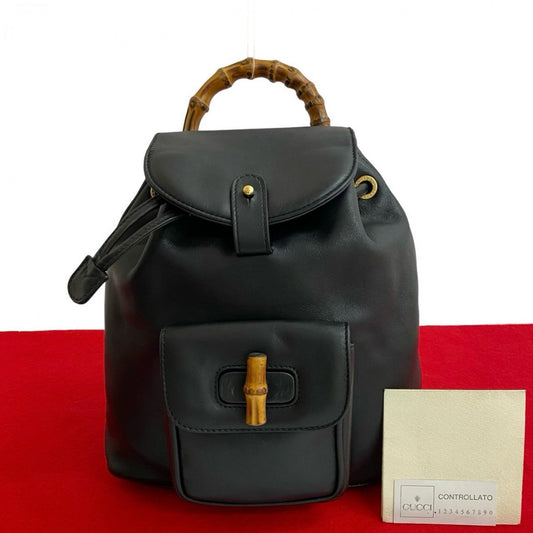 GUCCI Backpack leather black Bamboo