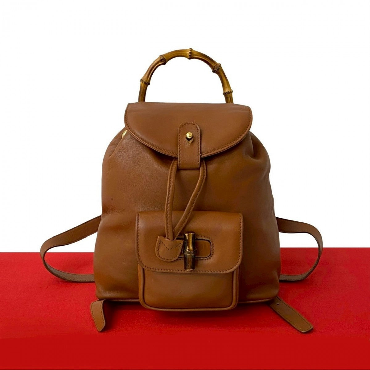 GUCCI Backpack leather Brown Bamboo Women Used Authentic