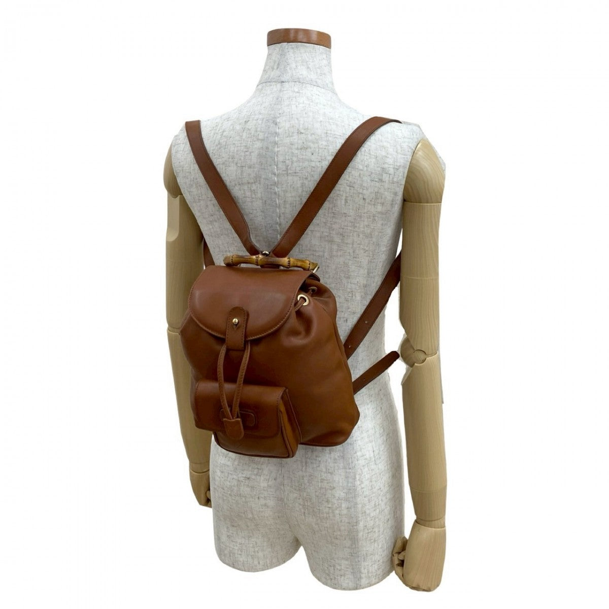GUCCI Backpack leather Brown Bamboo Women Used Authentic