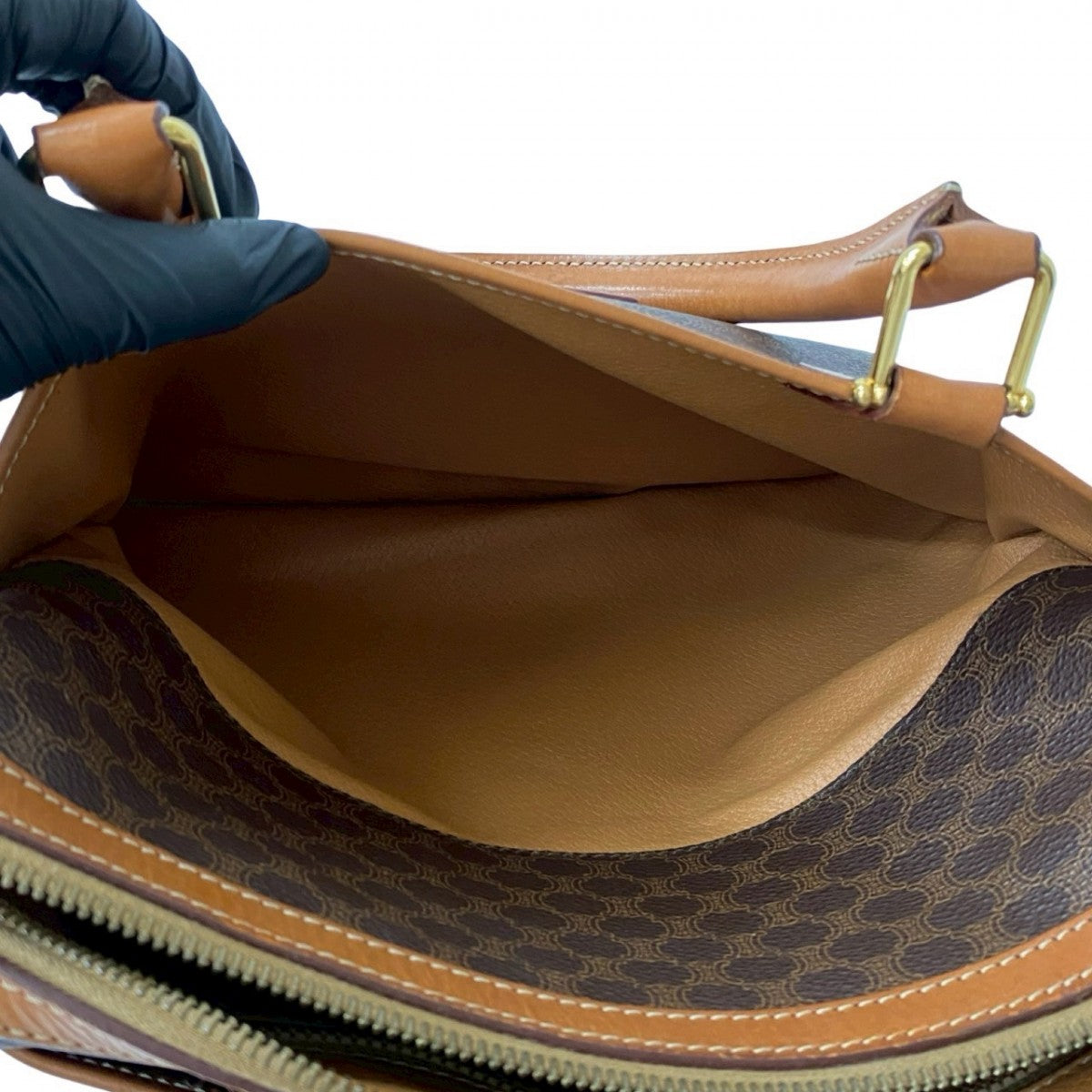 CELINE Handbag Leather, PVC Brown Macadam Blazon Pattern Triomphe logo Women Used Authentic