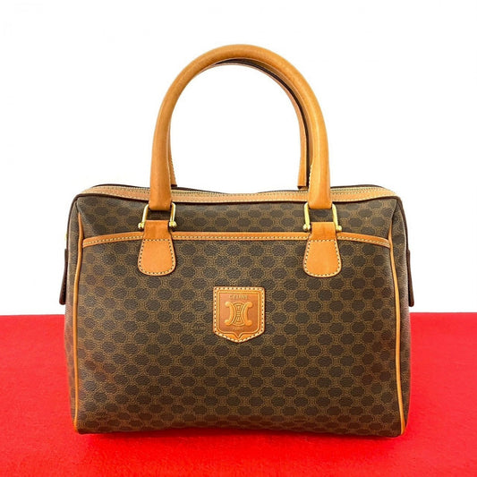 CELINE Handbag Leather, PVC Brown Macadam Blazon Pattern Triomphe logo Women Used Authentic