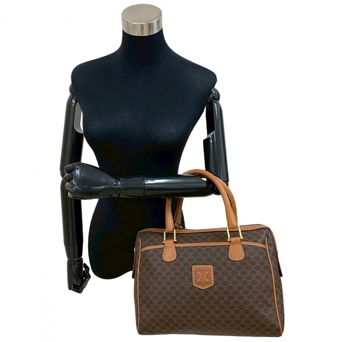 CELINE Handbag Leather, PVC Brown Macadam Blazon Pattern Triomphe logo Women Used Authentic