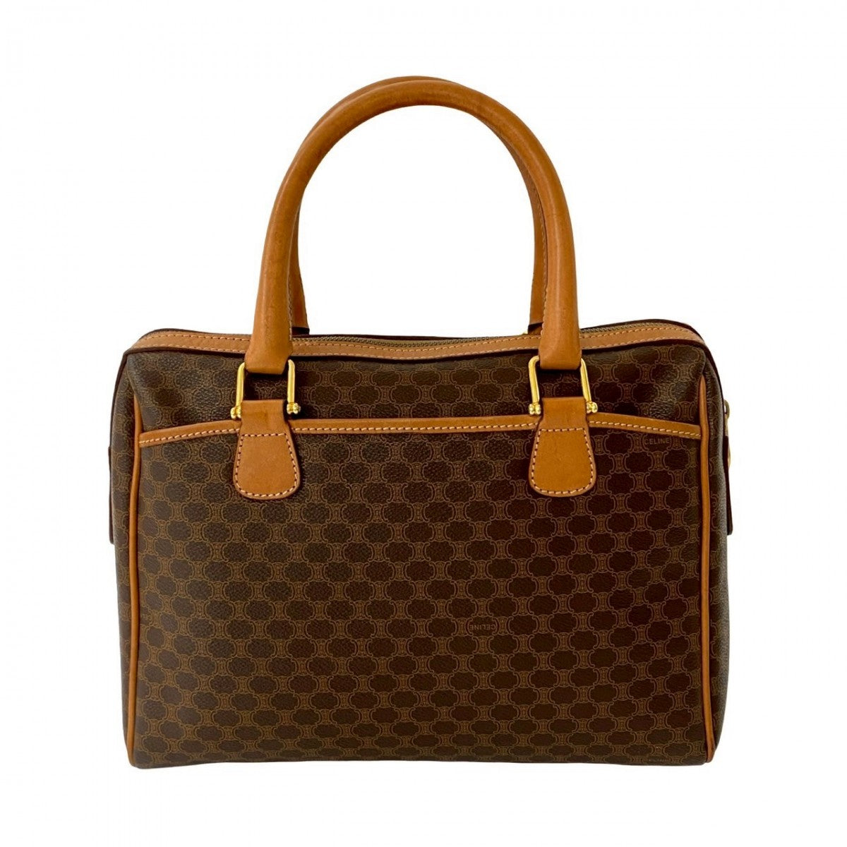 CELINE Handbag Leather, PVC Brown Macadam Blazon Pattern Triomphe logo Women Used Authentic