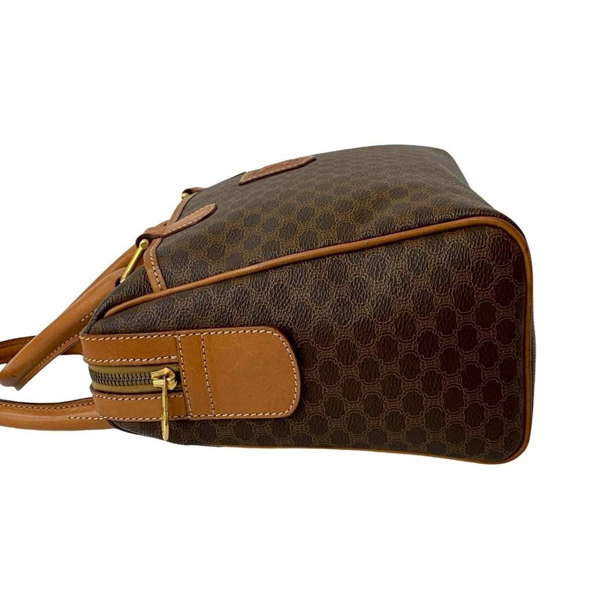 CELINE Handbag Leather, PVC Brown Macadam Blazon Pattern Triomphe logo Women Used Authentic