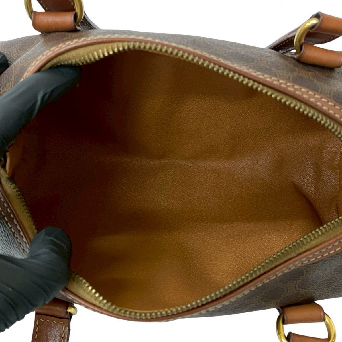 CELINE Boston Duffel bag Leather, PVC Brown Macadam Blason Triomphe Pattern Women Used Authentic