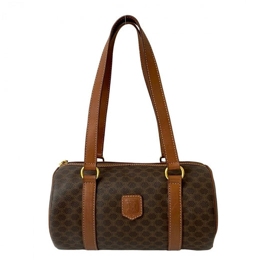 CELINE Boston Duffel bag Leather, PVC Brown Macadam Blason Triomphe Pattern Women Used Authentic