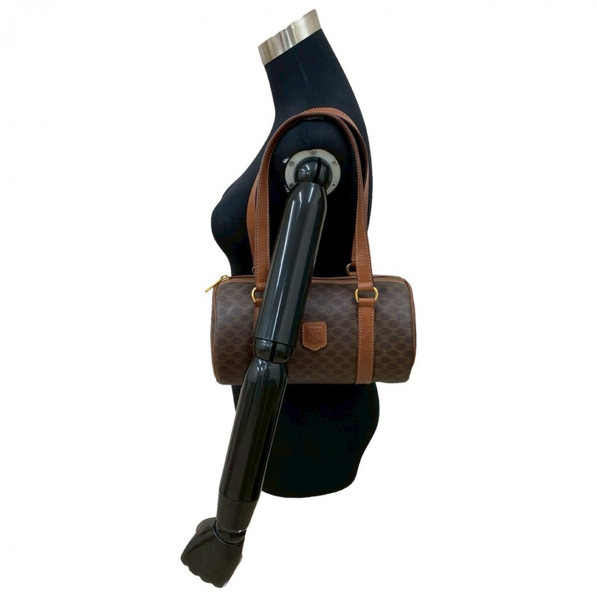 CELINE Boston Duffel bag Leather, PVC Brown Macadam Blason Triomphe Pattern Women Used Authentic