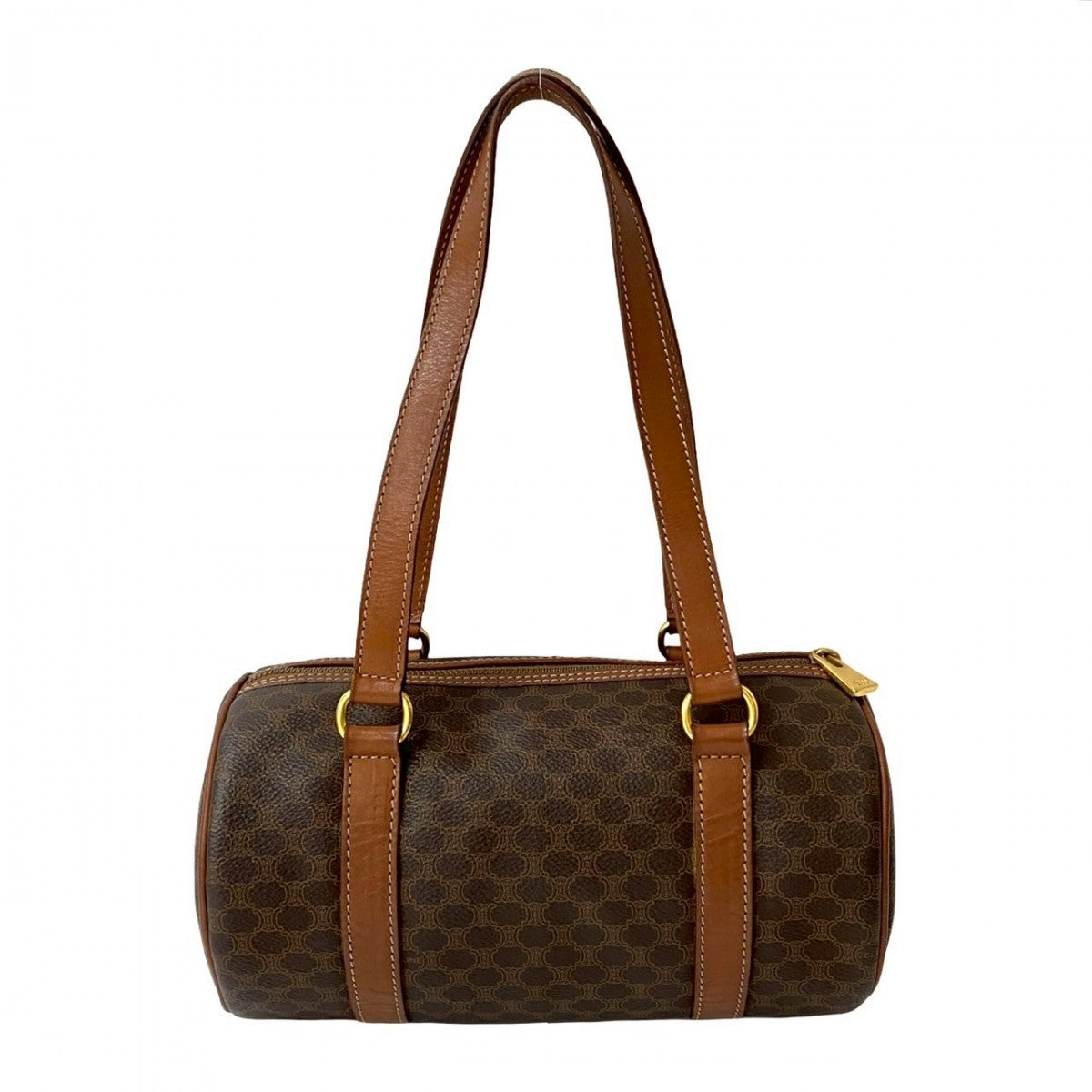 CELINE Boston Duffel bag Leather, PVC Brown Macadam Blason Triomphe Pattern Women Used Authentic