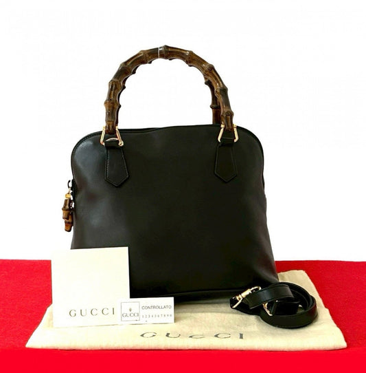 GUCCI Shoulder Bag leather black Bamboo Women Used Authentic