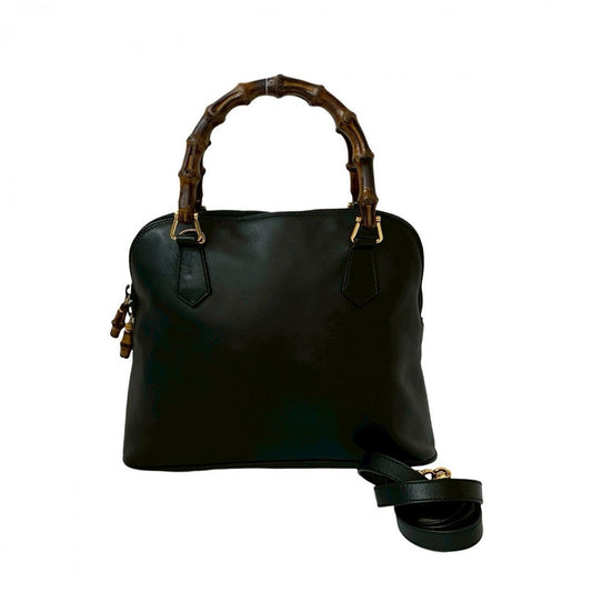 GUCCI Shoulder Bag leather black Bamboo Women Used Authentic