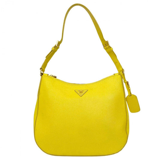 PRADA Shoulder Bag leather yellow Triangular logo Women Used Authentic