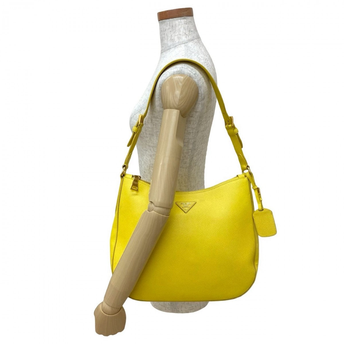 PRADA Shoulder Bag leather yellow Triangular logo Women Used Authentic