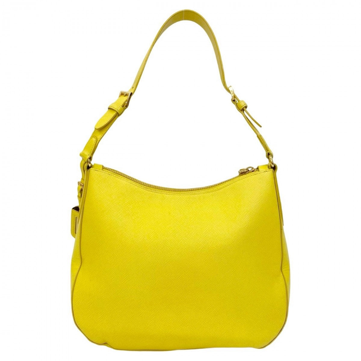 PRADA Shoulder Bag leather yellow Triangular logo Women Used Authentic