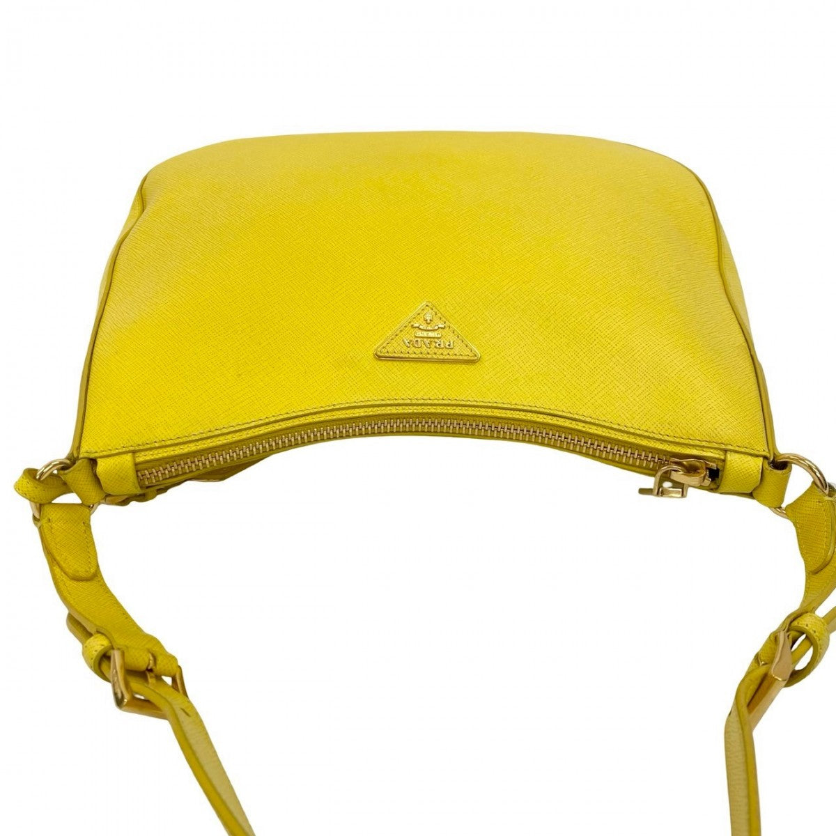 PRADA Shoulder Bag leather yellow Triangular logo Women Used Authentic