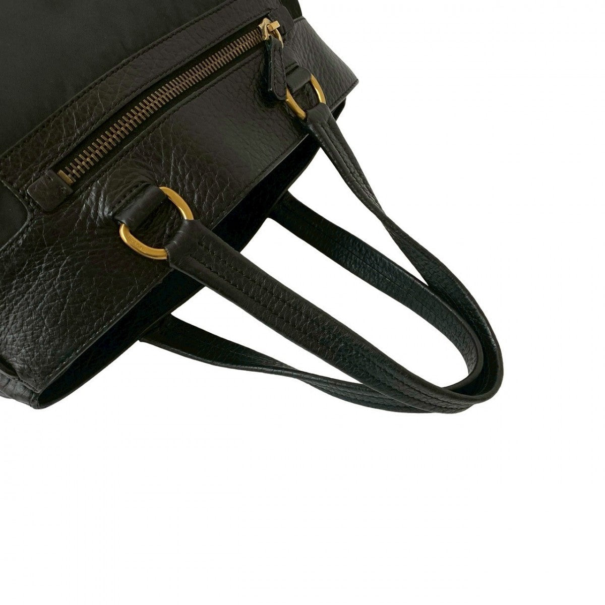 PRADA Handbag Leather, Nylon black Triangular logo Women Used Authentic