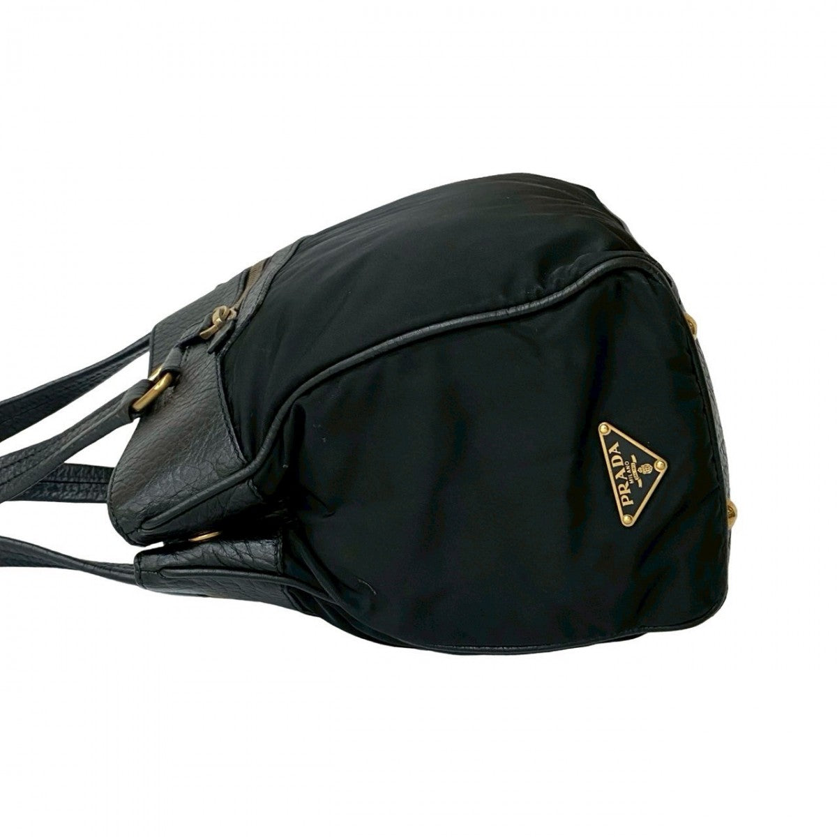 PRADA Handbag Leather, Nylon black Triangular logo Women Used Authentic