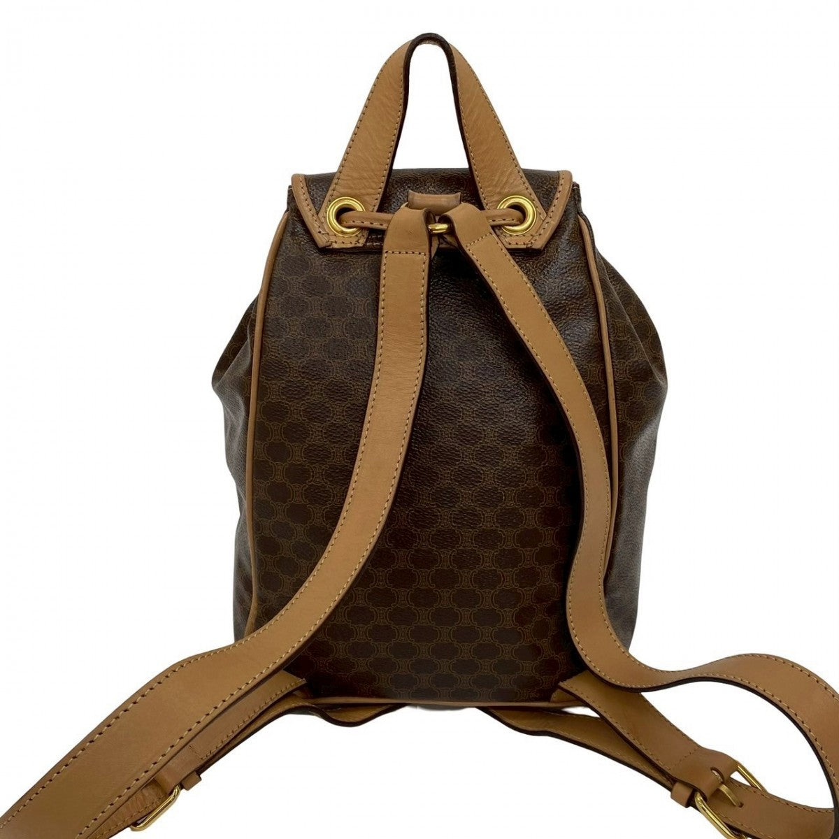 CELINE Backpack leather Brown Macadam Pattern logo ring Metal Women Used Authentic