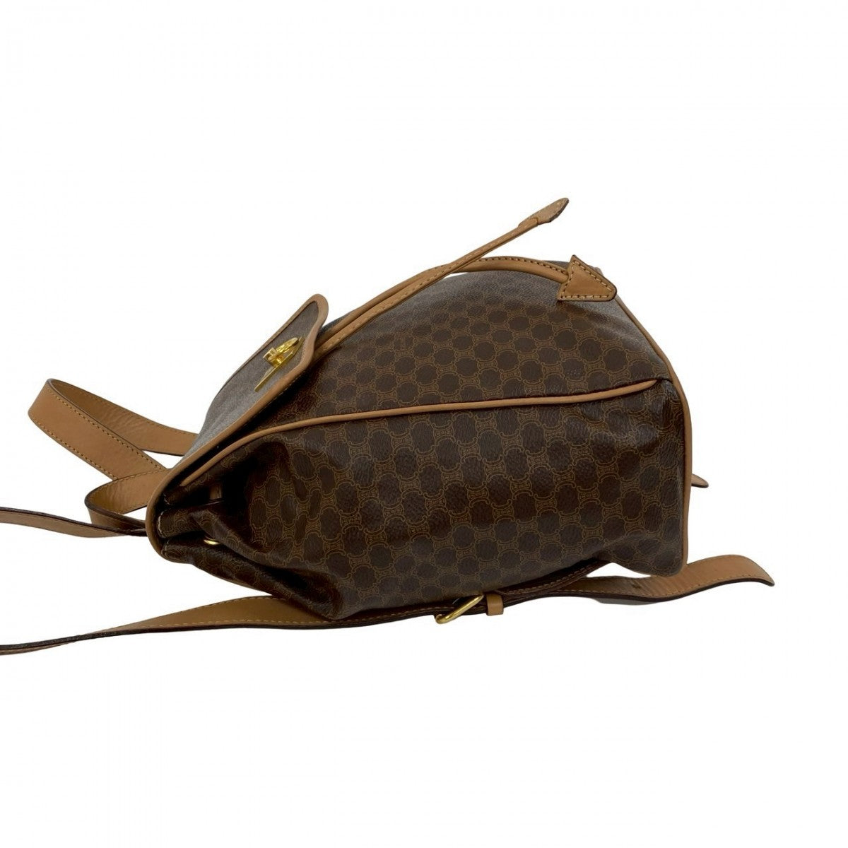 CELINE Backpack leather Brown Macadam Pattern logo ring Metal Women Used Authentic