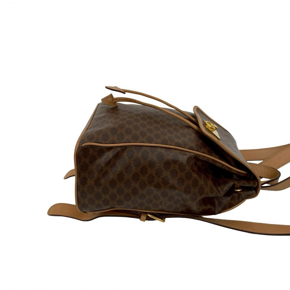 CELINE Backpack leather Brown Macadam Pattern logo ring Metal Women Used Authentic