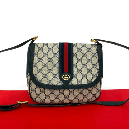 GUCCI Shoulder Bag leather Navy Sherry line