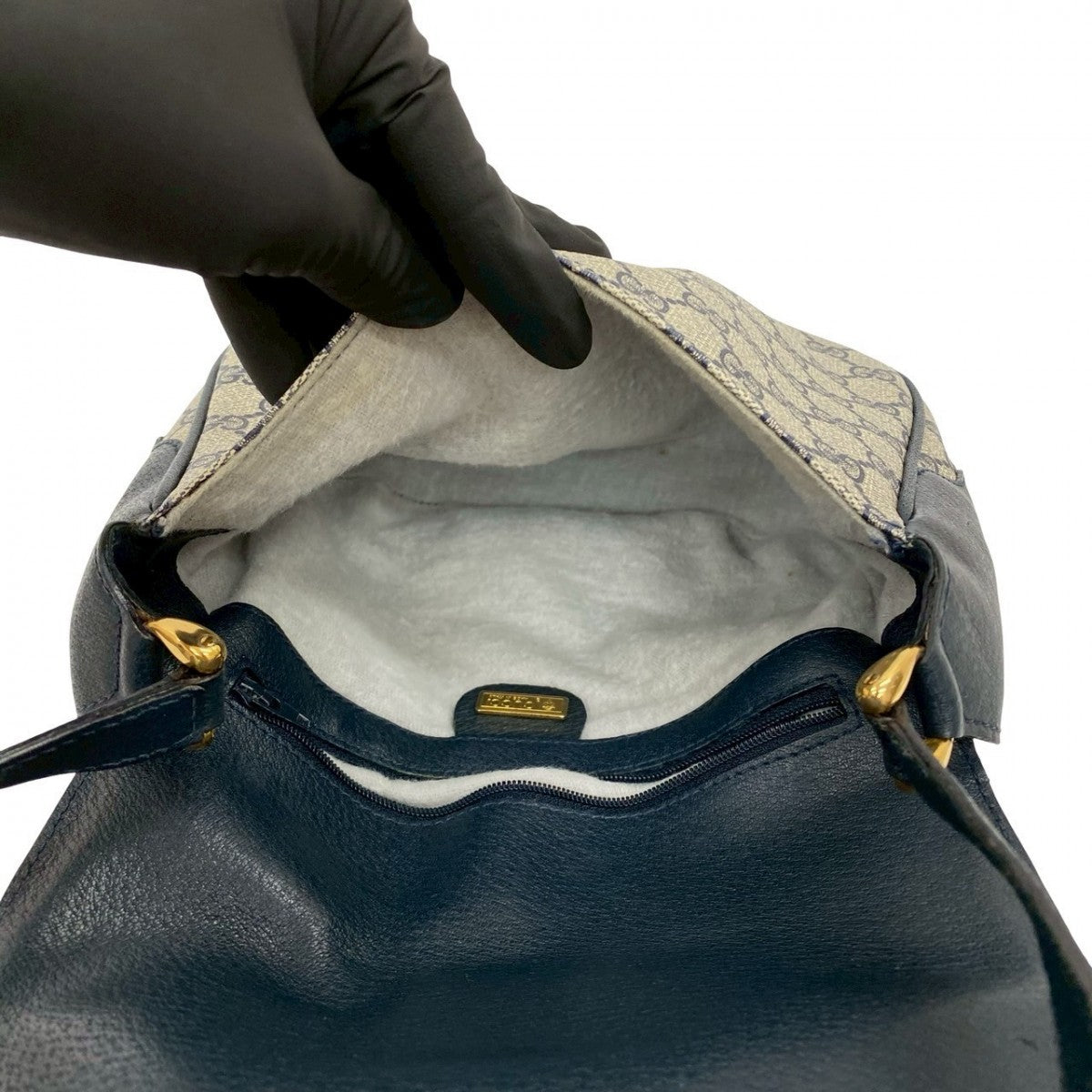 GUCCI Shoulder Bag leather Navy Sherry line
