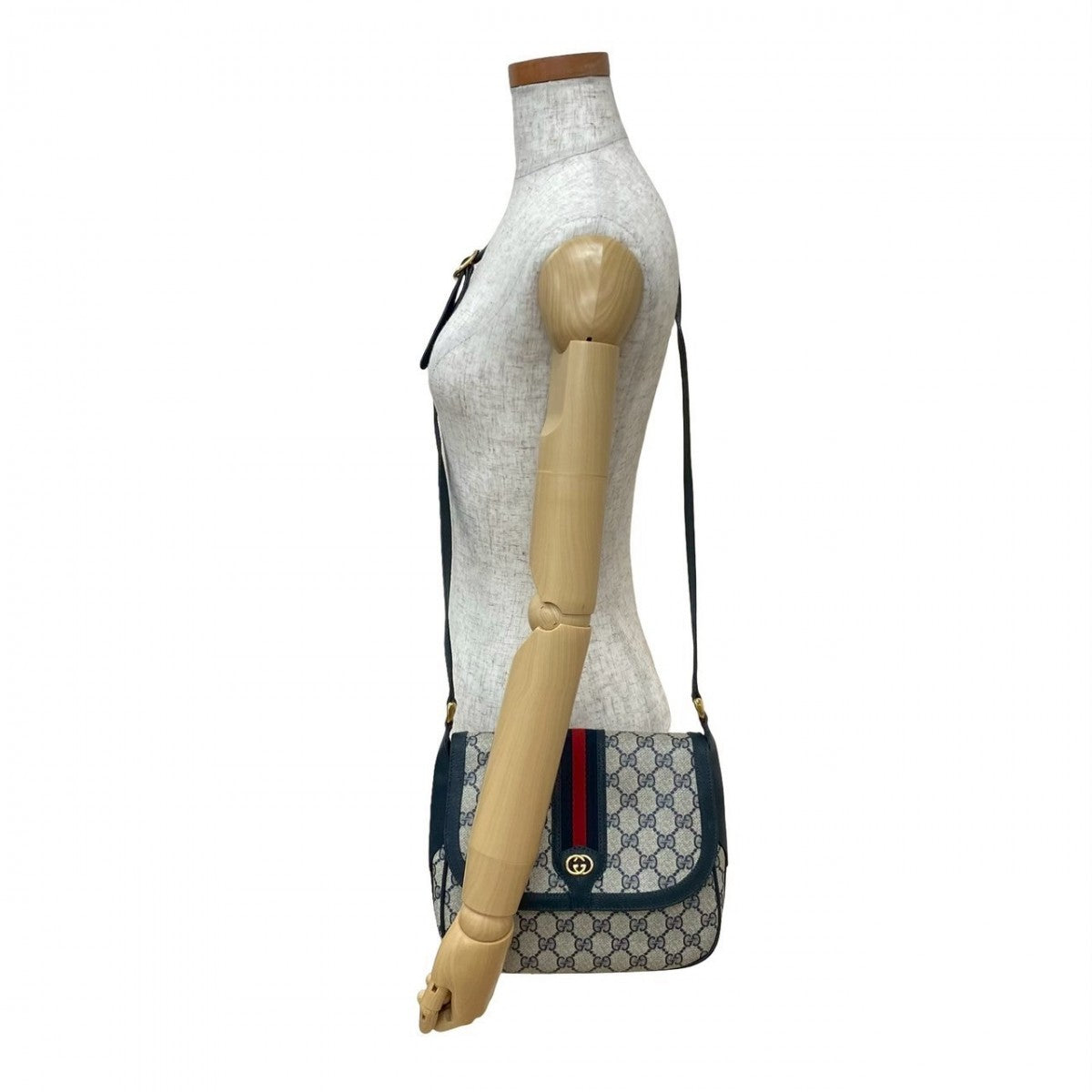 GUCCI Shoulder Bag leather Navy Sherry line