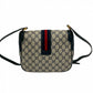 GUCCI Shoulder Bag leather Navy Sherry line