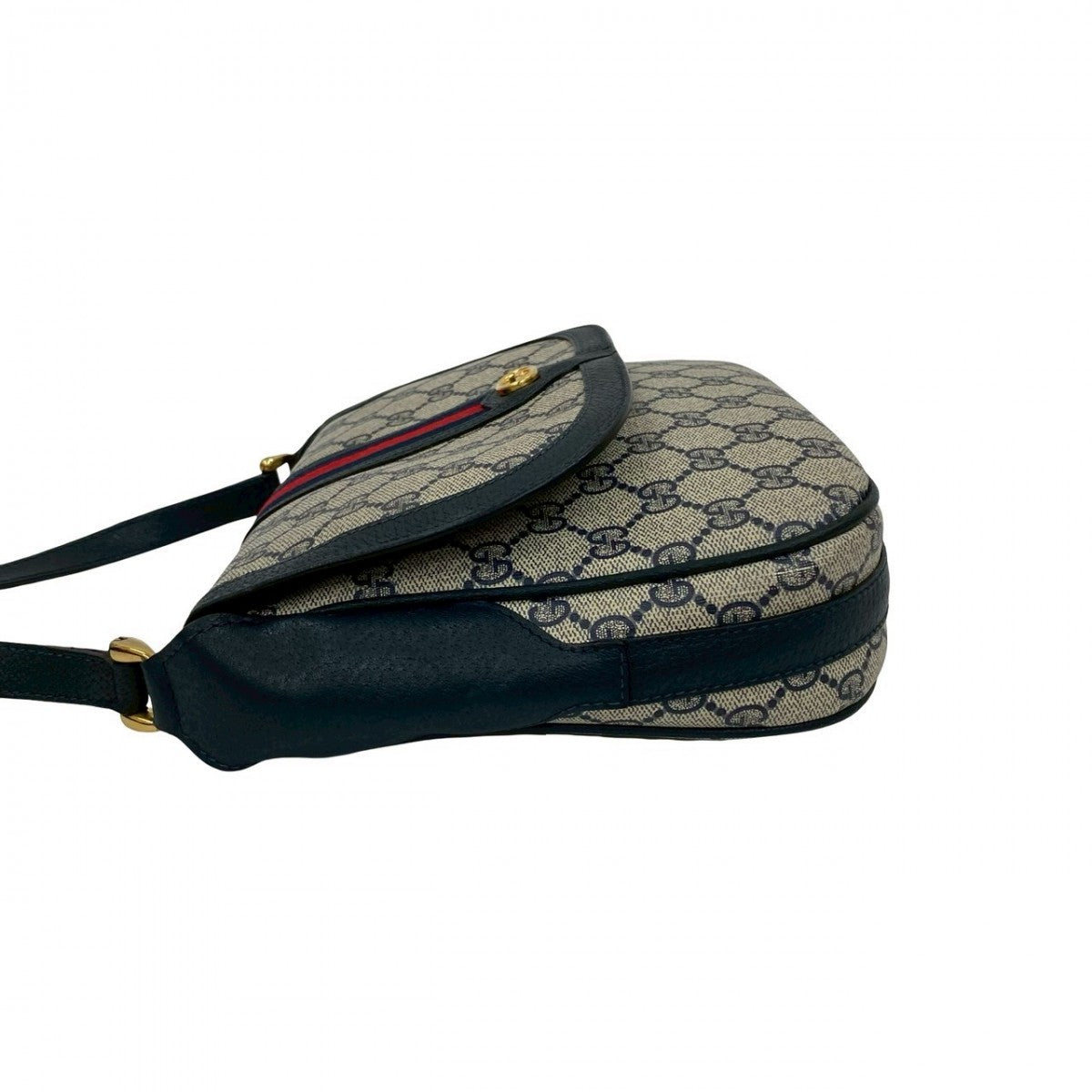 GUCCI Shoulder Bag leather Navy Sherry line