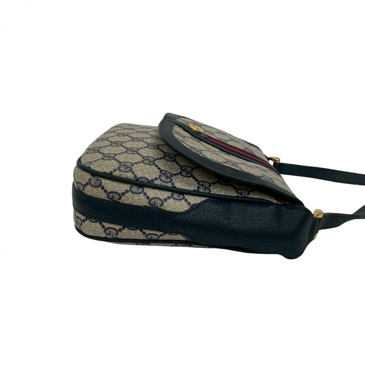 GUCCI Shoulder Bag leather Navy Sherry line