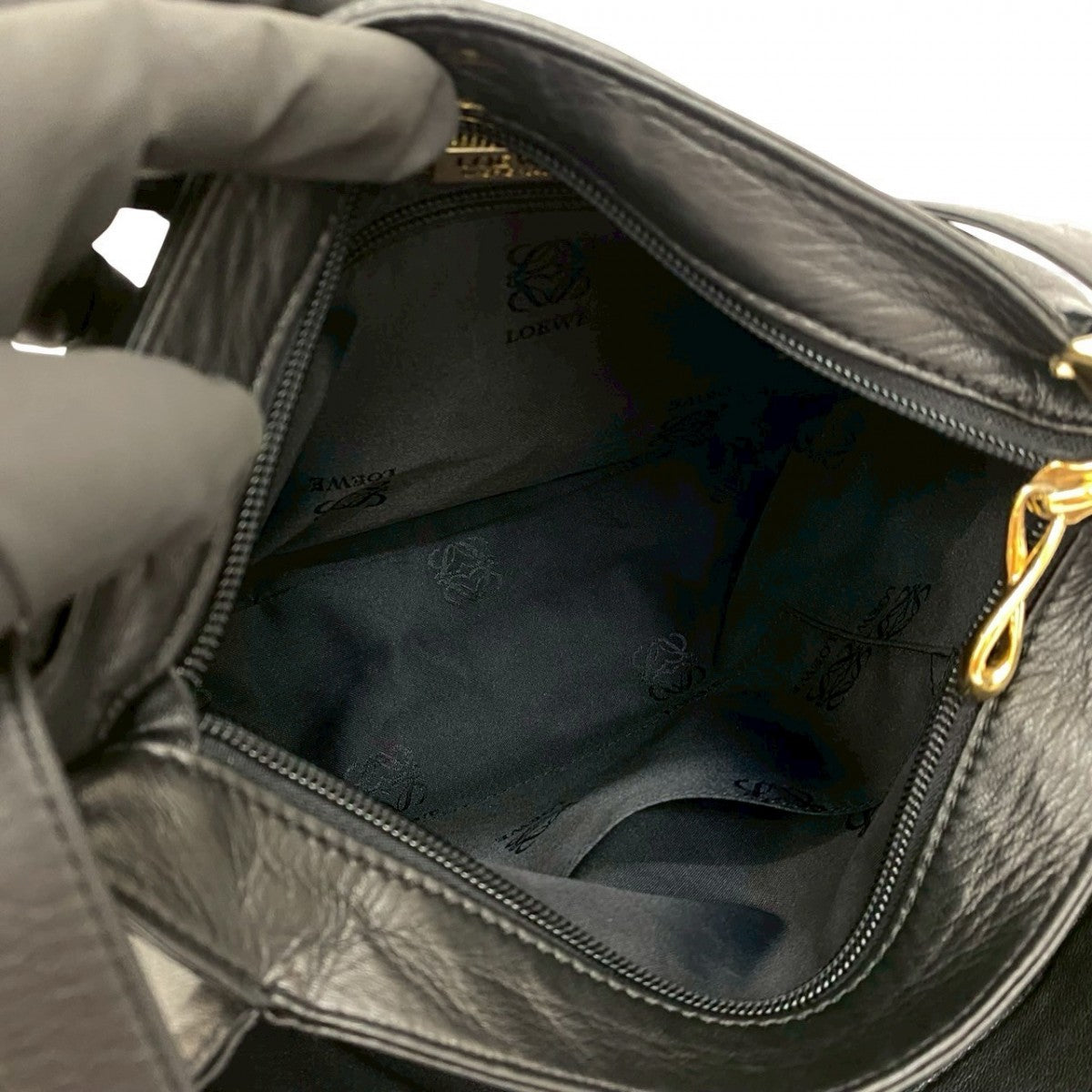 LOEWE Shoulder Bag leather black Anagram logo Women Used Authentic