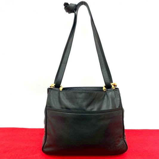 LOEWE Shoulder Bag leather black Anagram logo Women Used Authentic