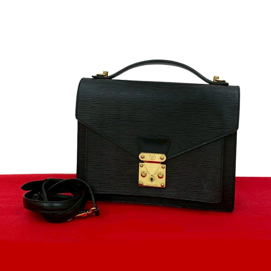 LOUIS VUITTON Shoulder Bag leather black Epi Monceau