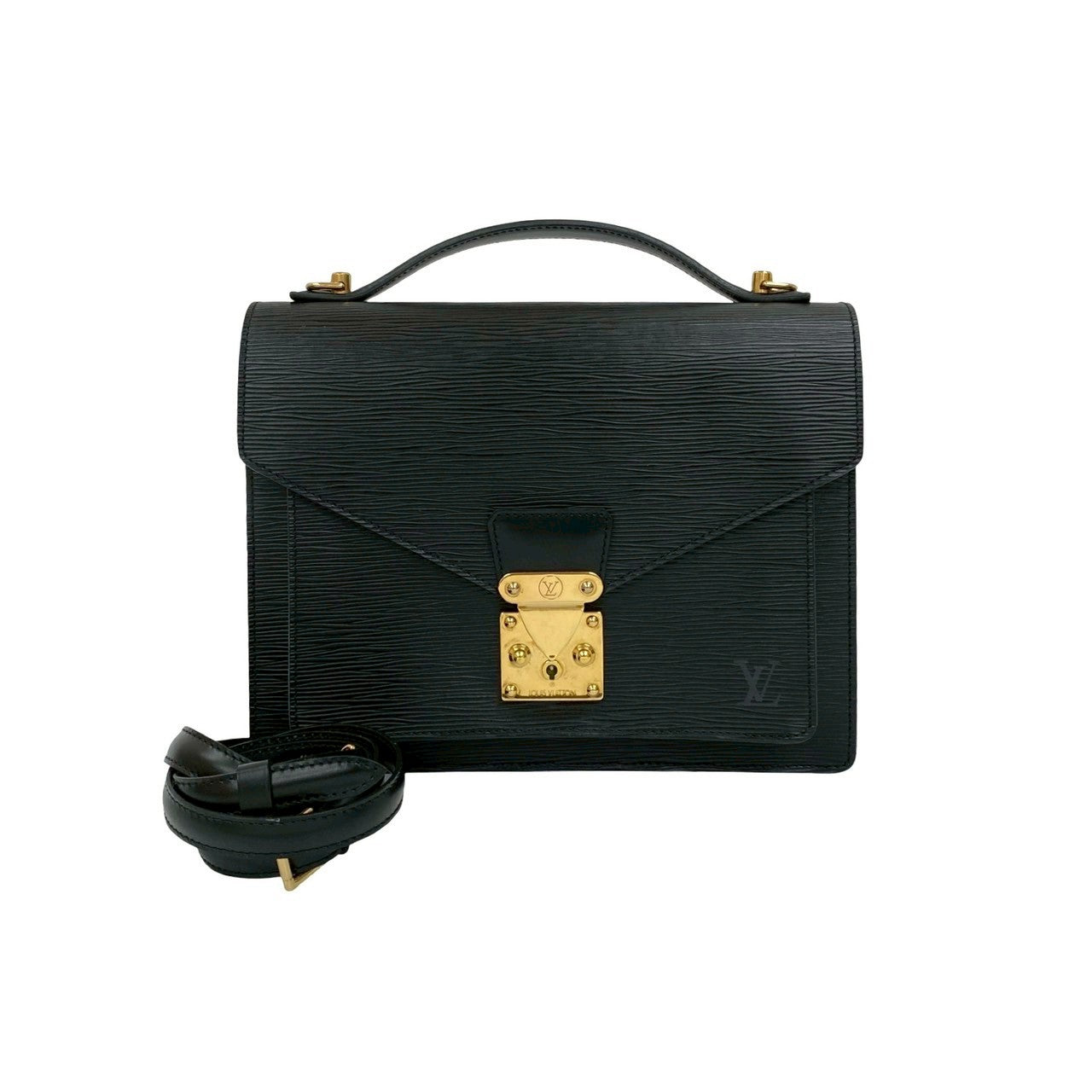 LOUIS VUITTON Shoulder Bag leather black Epi Monceau