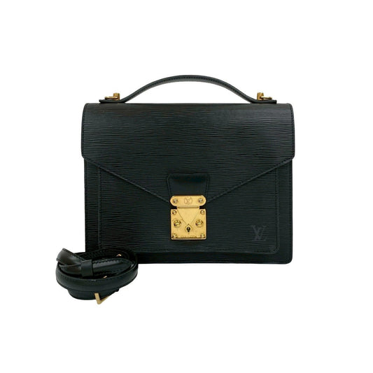 LOUIS VUITTON Shoulder Bag leather black Epi Monceau