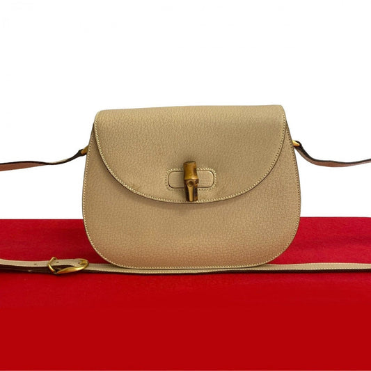 GUCCI Shoulder Bag leather beige Bamboo