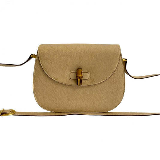 GUCCI Shoulder Bag leather beige Bamboo