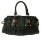 PRADA Handbag leather black logo Metal Women Used Authentic
