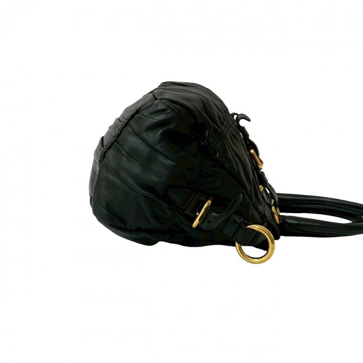 PRADA Handbag leather black logo Metal Women Used Authentic