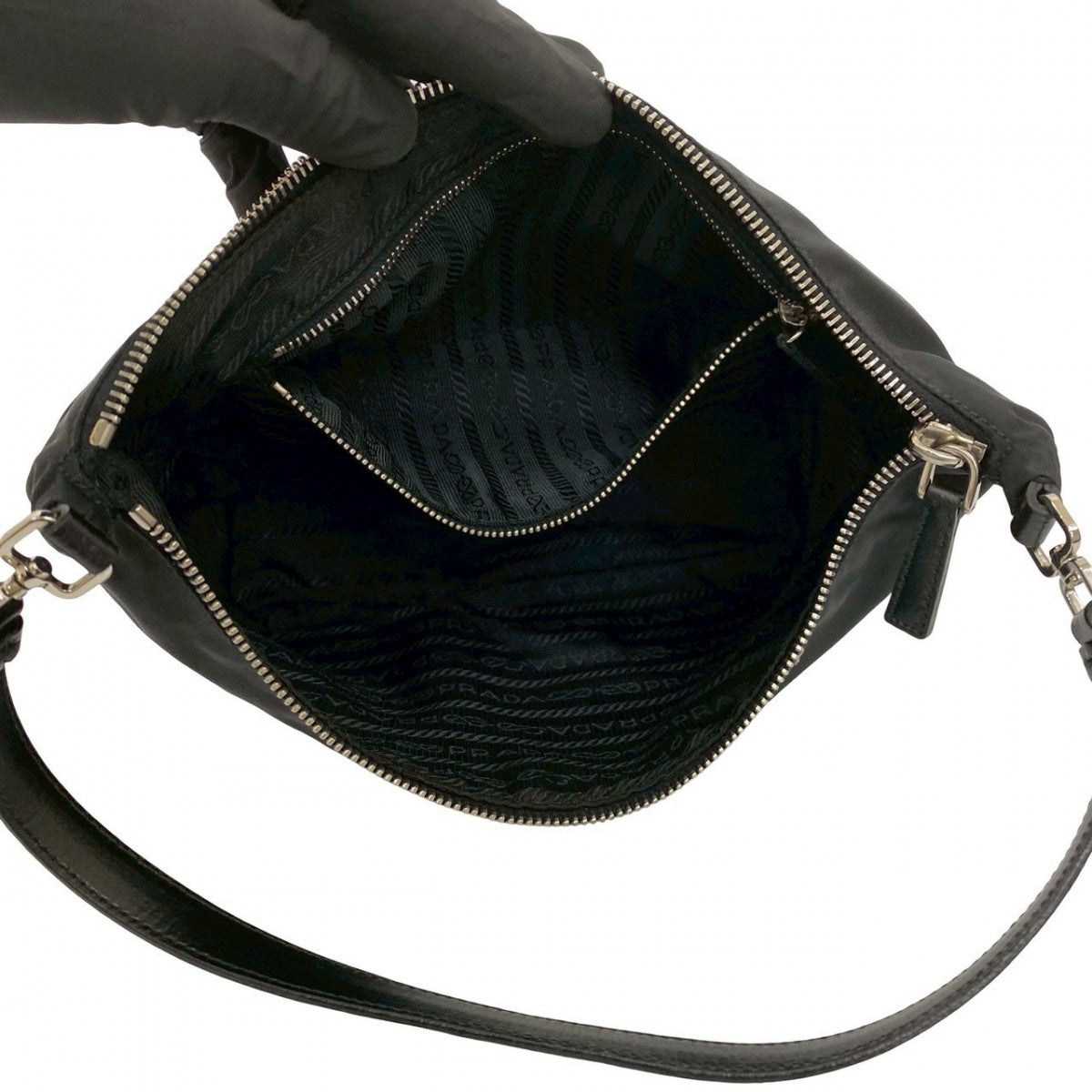PRADA Handbag Nylon, Leather black Triangle Logo Metal Women Used Authentic