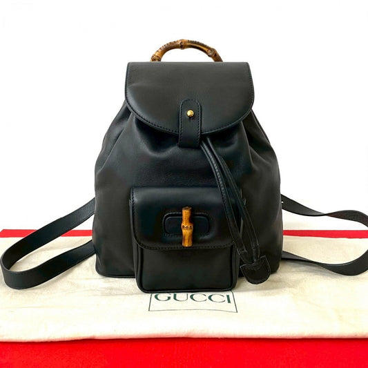 GUCCI Backpack leather Navy Bamboo