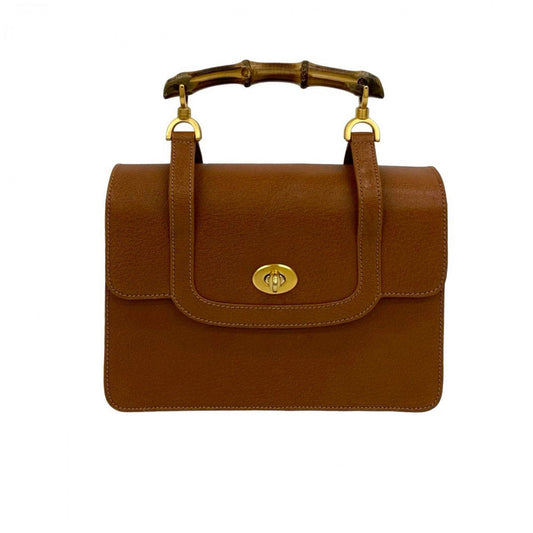 GUCCI Shoulder Bag leather Brown Bamboo