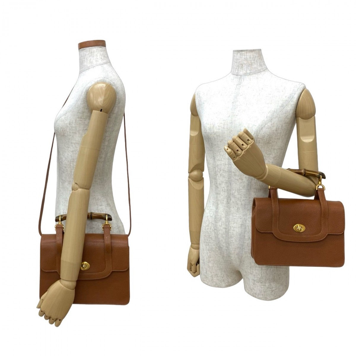 GUCCI Shoulder Bag leather Brown Bamboo