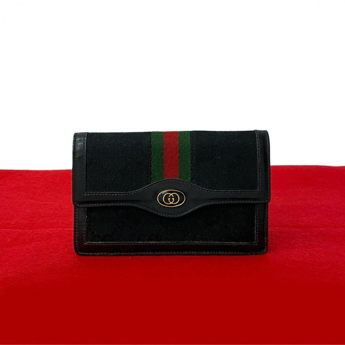 GUCCI Bifold Wallet canvas black Sherry line